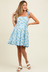 White Floral Shoulder Tie Scallop Hem Maternity Dress