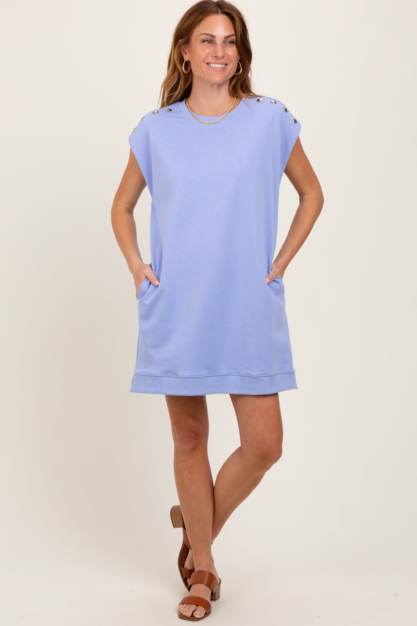 Periwinkle Studded Shoulder Mini Dress