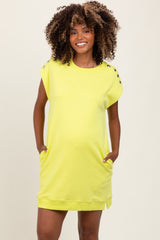 Neon Yellow Studded Shoulder Maternity Mini Dress