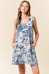 Navy Floral Sleeveless Mini Dress