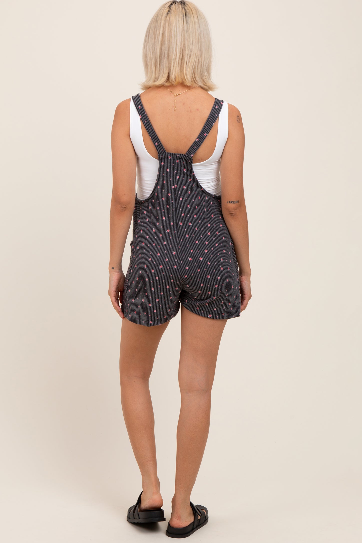 Charcoal Floral Ribbed Maternity Romper