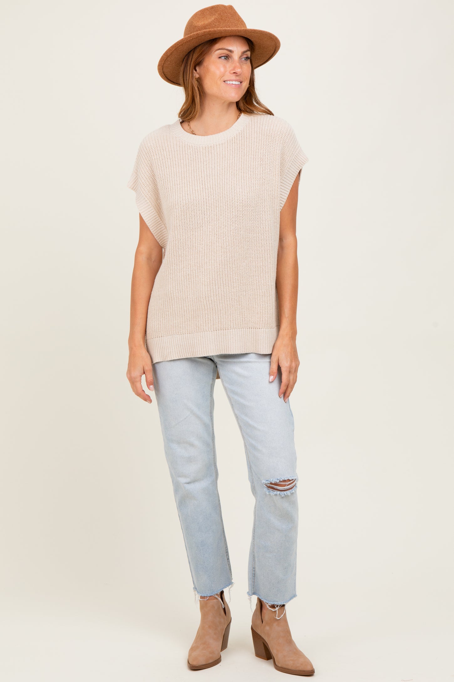 Cream Oversized Side Button Sweater Vest