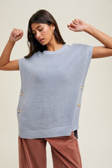 Blue Oversized Side Button Sweater Vest