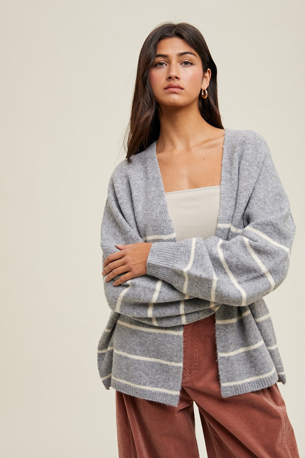 Heather Grey Striped Oversized Maternity Cardigan