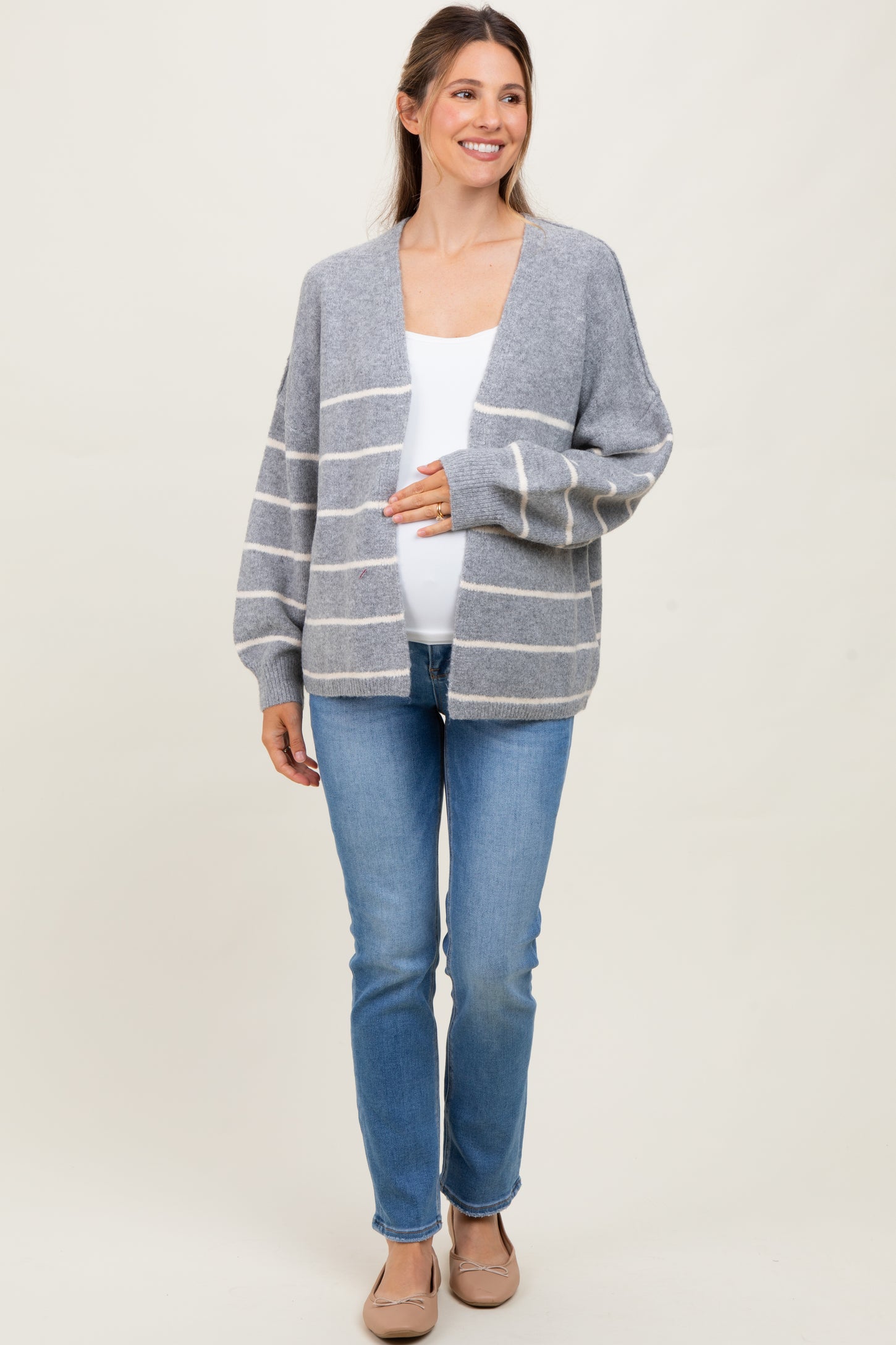 Heather Grey Striped Oversized Maternity Cardigan