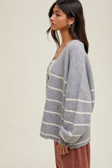 Heather Grey Striped Oversized Cardigan