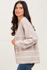 Taupe Striped Oversized Cardigan