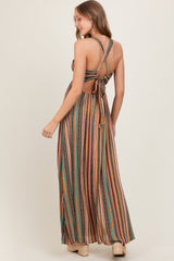 Multicolor Printed Halter Tie Back Cutout Maxi Dress