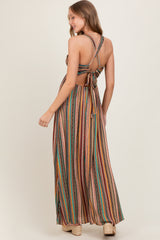 Multicolor Printed Halter Tie Back Cutout Maxi Dress
