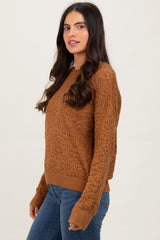 Camel Crochet Knit Drop Shoulder Sweater