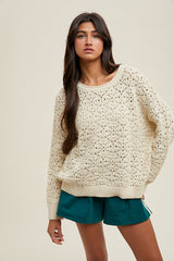 Cream Crochet Knit Drop Shoulder Maternity Sweater