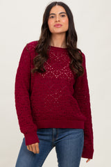 Burgundy Crochet Knit Drop Shoulder Sweater