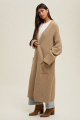 Camel Ribbed Chunky Knit Long Oversized Cardigan