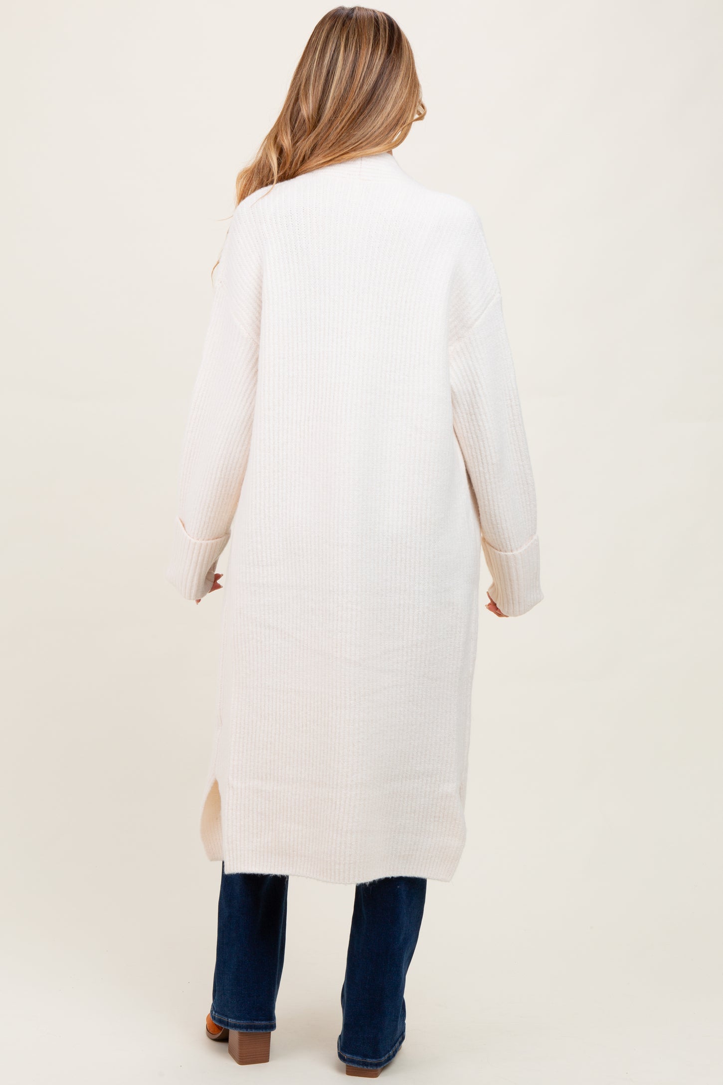 Ivory Ribbed Chunky Knit Long Oversized Maternity Cardigan