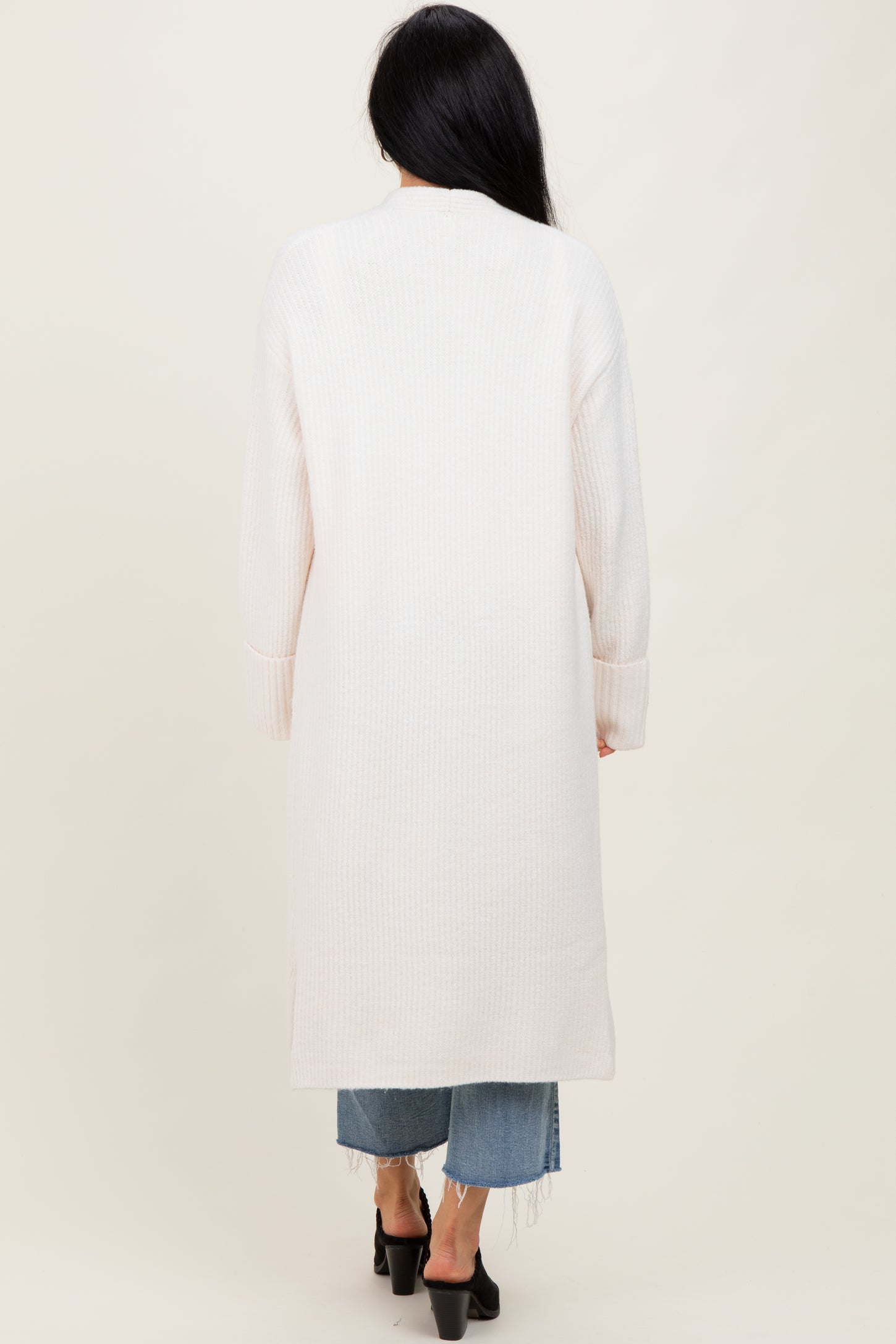 Ivory Ribbed Chunky Knit Long Oversized Cardigan