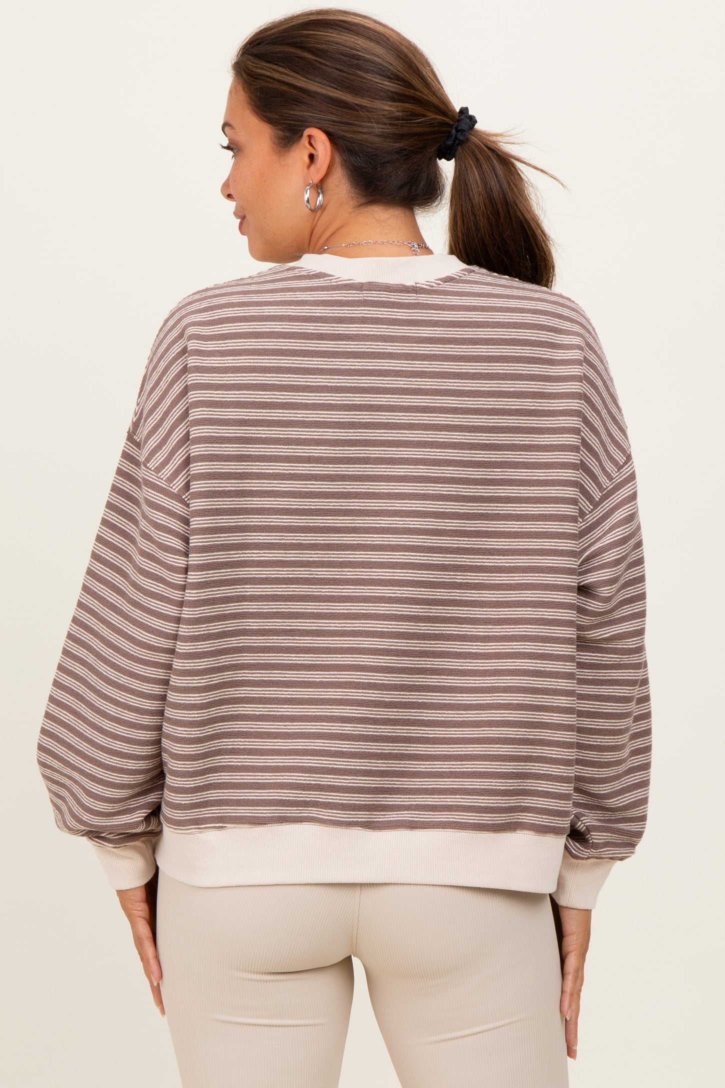 Mocha Striped Knit Relaxed Fit Maternity Pullover