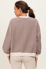 Mocha Striped Knit Relaxed Fit Maternity Pullover
