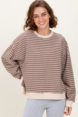 Mocha Striped Knit Relaxed Fit Pullover
