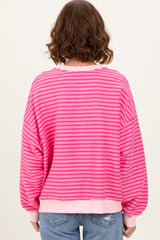 Pink Striped Knit Relaxed Fit Pullover