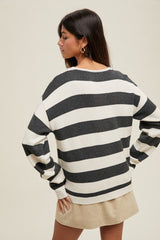 Charcoal Faux Layer Striped Knit Sweater