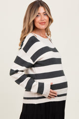 Charcoal Faux Layer Striped Knit Maternity Sweater