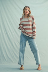 Rust Faux Layer Striped Knit Maternity Sweater