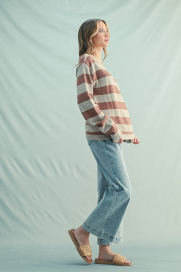 Rust Faux Layer Striped Knit Sweater