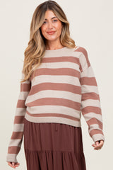 Rust Faux Layer Striped Knit Maternity Sweater