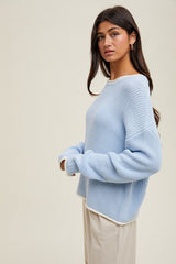 Light Blue Contrast Trim Sweater