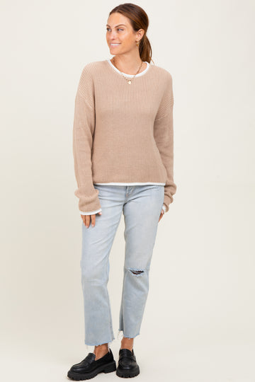 Taupe Contrast Trim Sweater