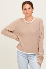 Taupe Contrast Trim Sweater