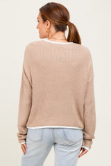 Taupe Contrast Trim Sweater
