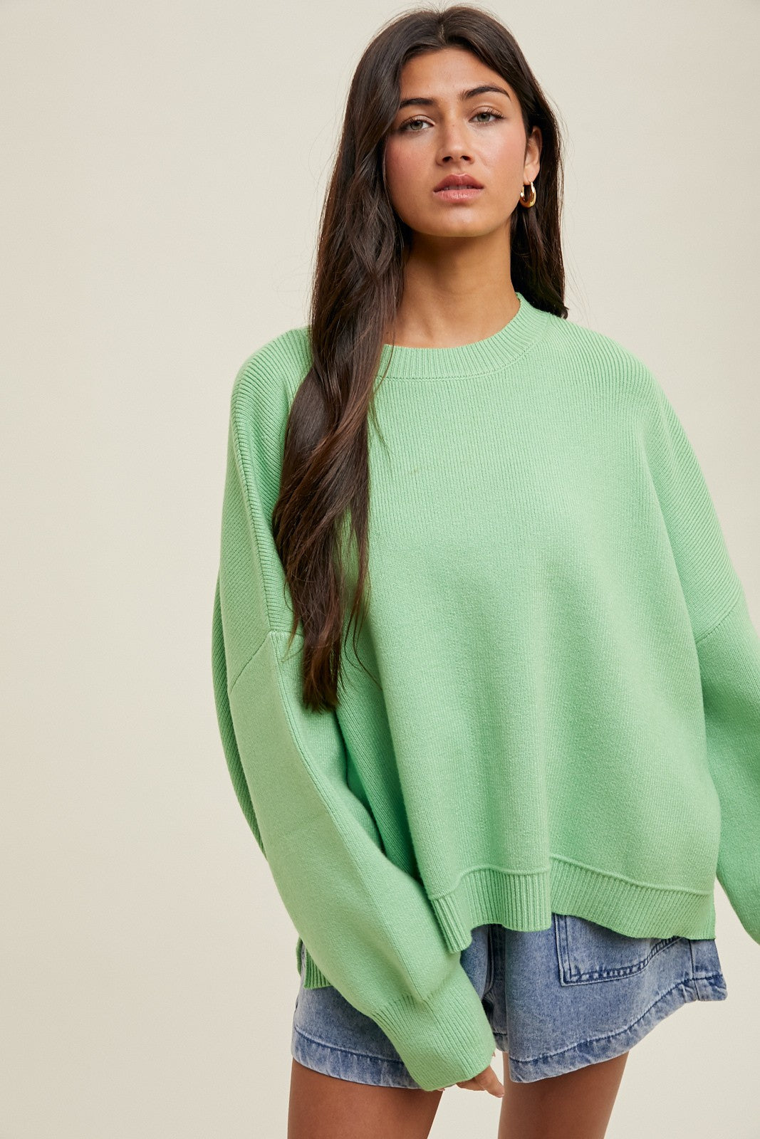 Lime Drop Shoulder Relaxed Fit Sweater