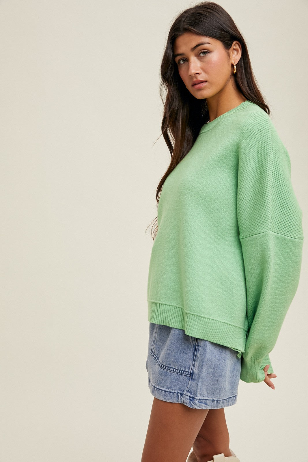 Lime Drop Shoulder Relaxed Fit Sweater