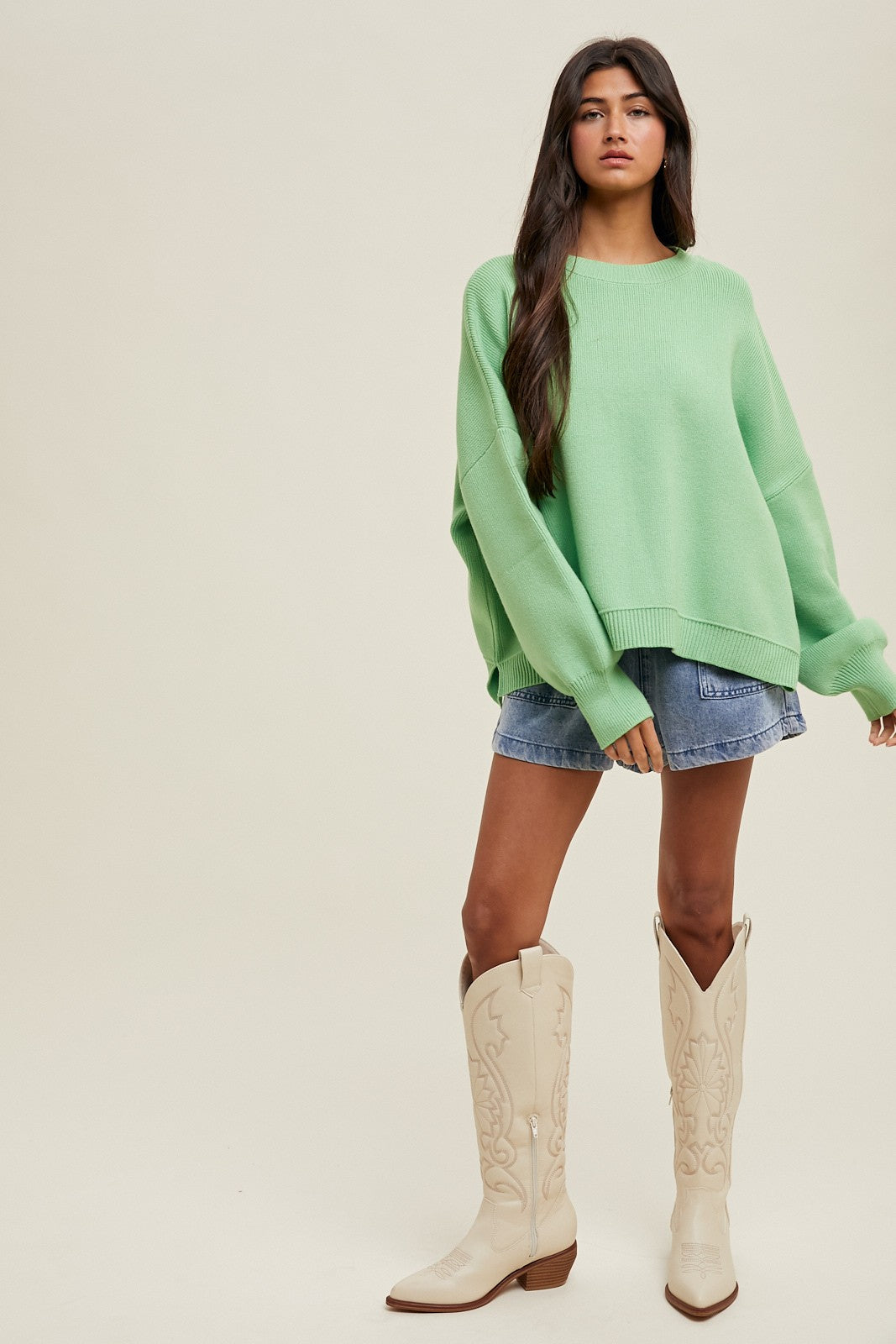 Lime Drop Shoulder Relaxed Fit Sweater
