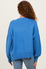 Blue Drop Shoulder Relaxed Fit Sweater