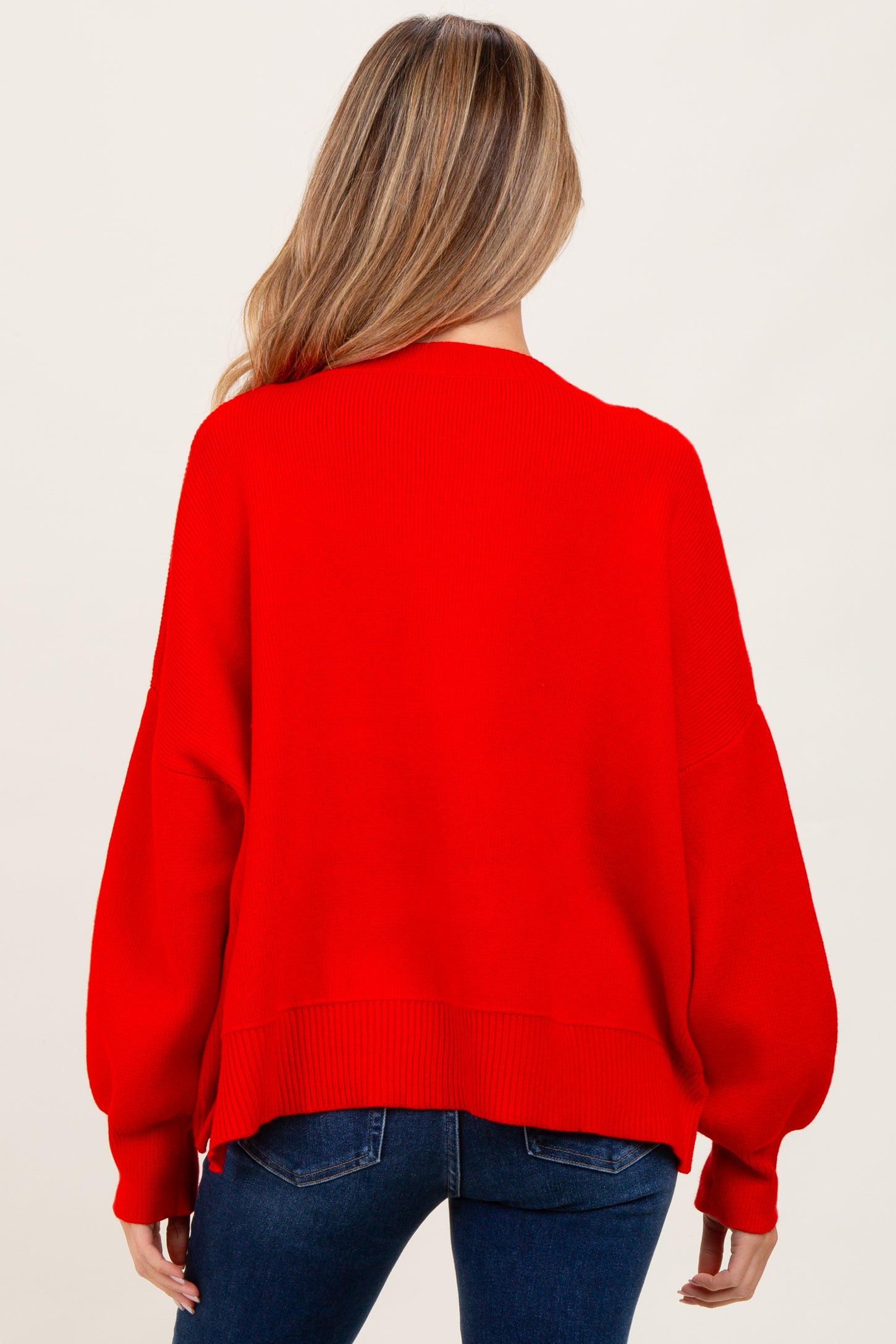 Red Drop Shoulder Relaxed Fit Maternity Sweater