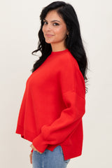 Red Drop Shoulder Relaxed Fit Sweater