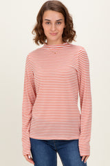 Rust Striped High Neck Long Sleeve Top