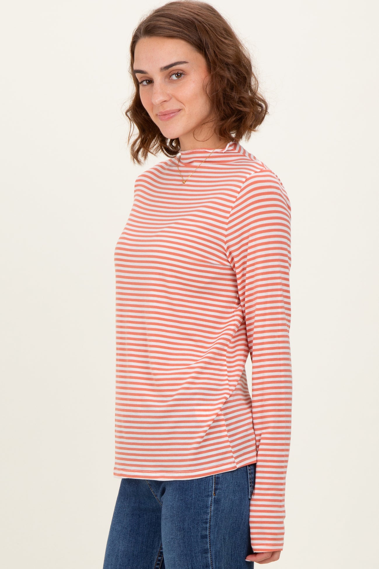 Rust Striped High Neck Long Sleeve Top
