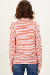 Rust Striped High Neck Long Sleeve Top