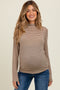 Mocha Striped High Neck Maternity Long Sleeve Top