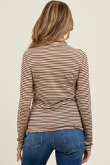 Mocha Striped High Neck Maternity Long Sleeve Top