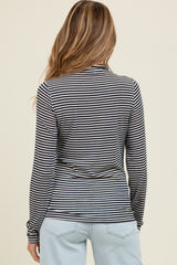 Navy Striped High Neck Maternity Long Sleeve Top