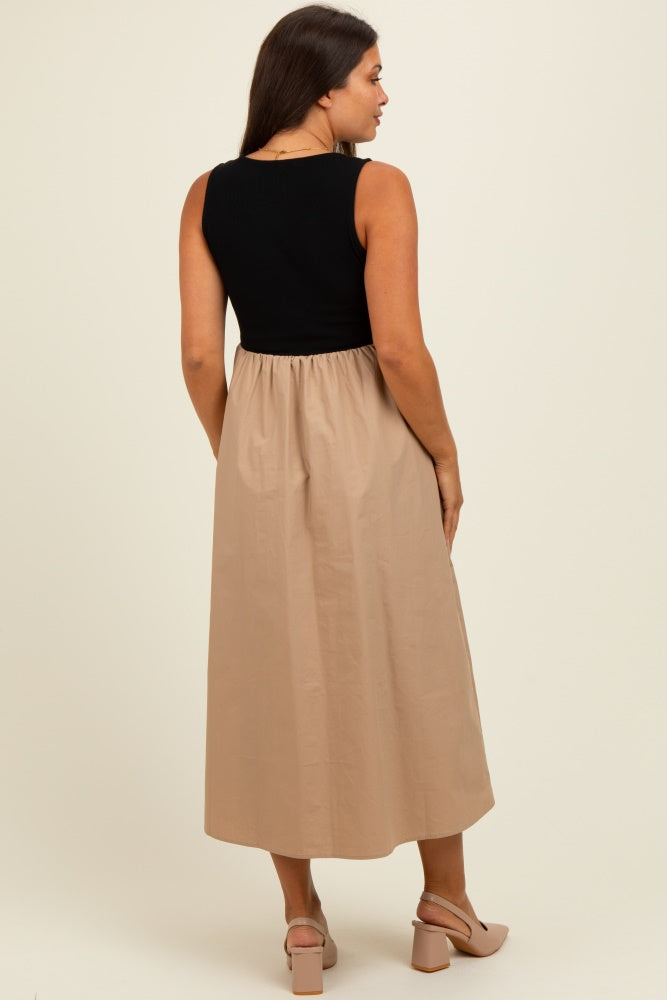 Black Knit Contrast Top Sleeveless Maternity Midi Dress