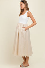 White Knit Contrast Top Sleeveless Maternity Midi Dress