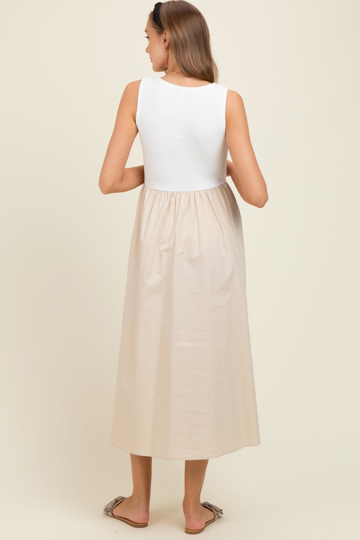 White Knit Contrast Top Sleeveless Maternity Midi Dress