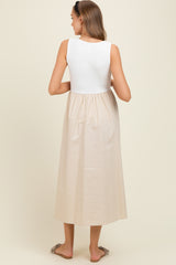 White Knit Contrast Top Sleeveless Maternity Midi Dress