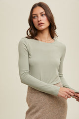 Light Olive Ribbed Long Sleeve Top