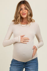 Cream Ribbed Maternity Long Sleeve Top